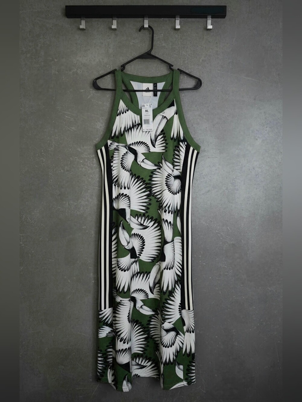 NWT Adidas x Farm Rio Toucan Wings Midi Dress | Green, XL